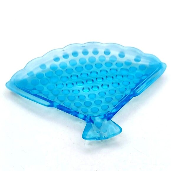 Vintage MCM Fenton Glass Blue Opalescent Hobnail Fan Ashtray Trinket Dish - Picture 1 of 6